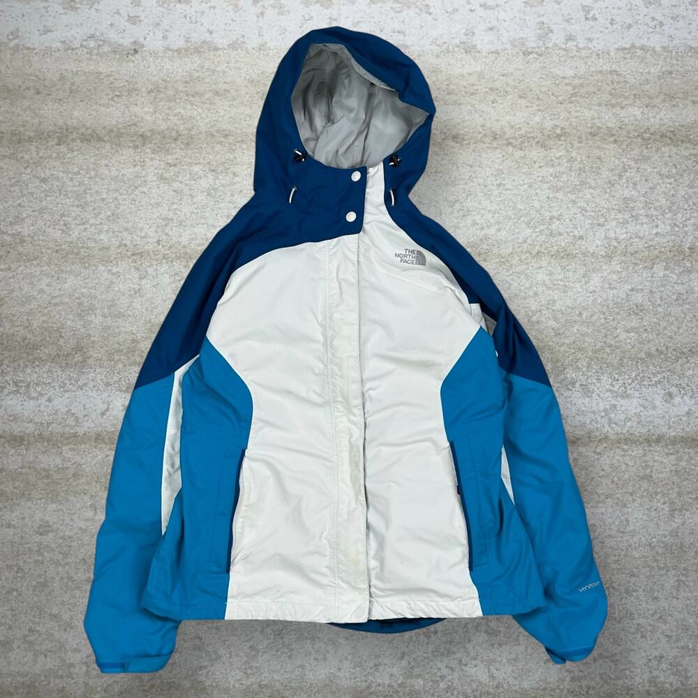 Vintage Y2K The North Face Puffer Jacket Womens L Aqua Blue White Full Zip